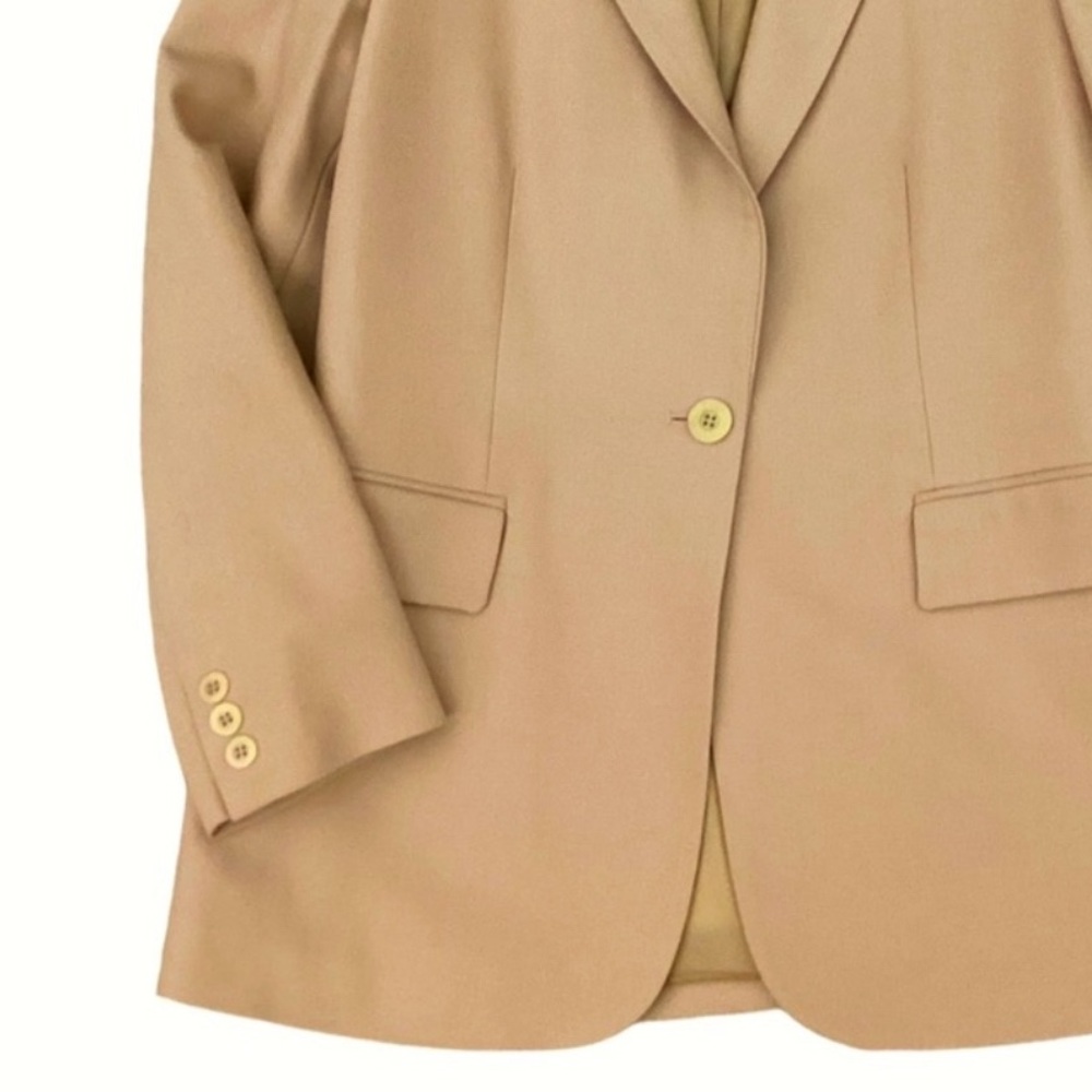 Oscar de la Renta Wool Gold Chain Detail Two Piece Pant Suit in Warm Tan Sz 4 - Picture 11 of 15